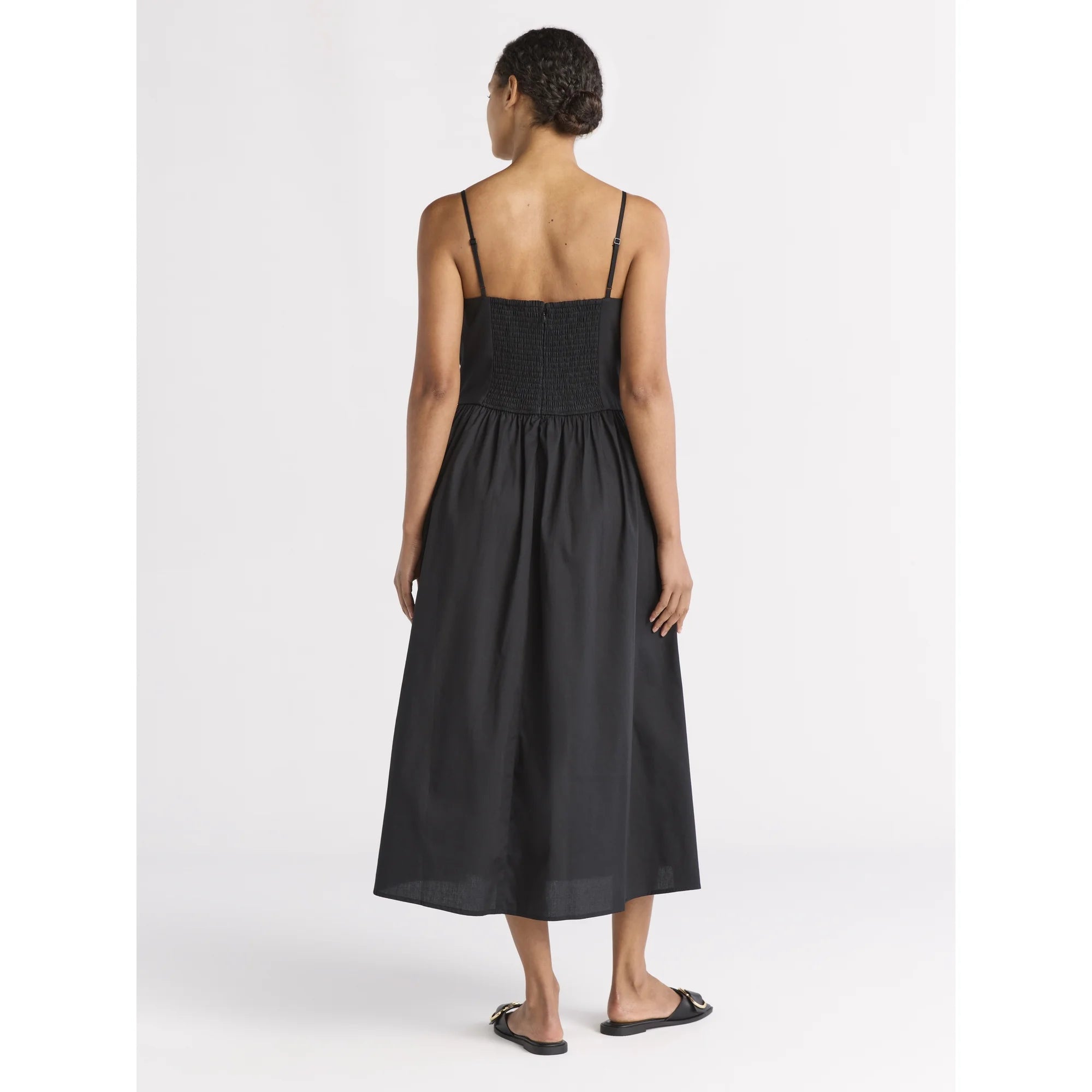 SOERA Alecto Pleated Spaghetti Strap Midi Dress - Dresses - Black XS