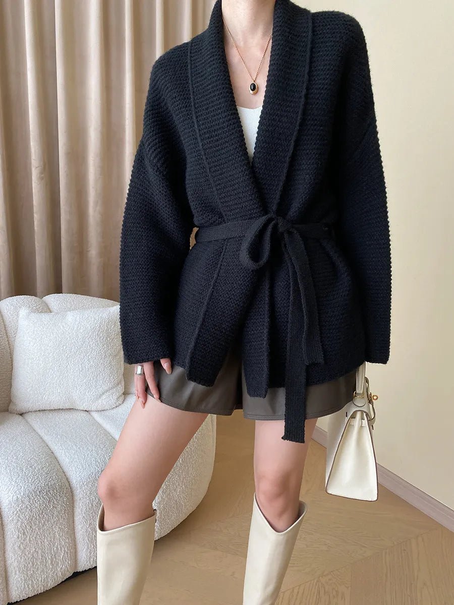 SOERA Abigail Belted Knit Cardigan - Cardigans - 1005007708848658-;Se1765393866208844127 Black One Size