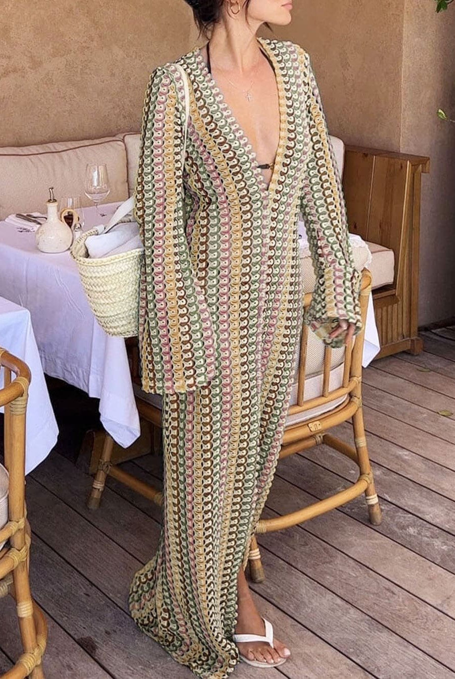 SOERA Beatrice Crochet Stripe Maxi Dress - Dress - SOERA-367811-S-LILAC-53027 Green S