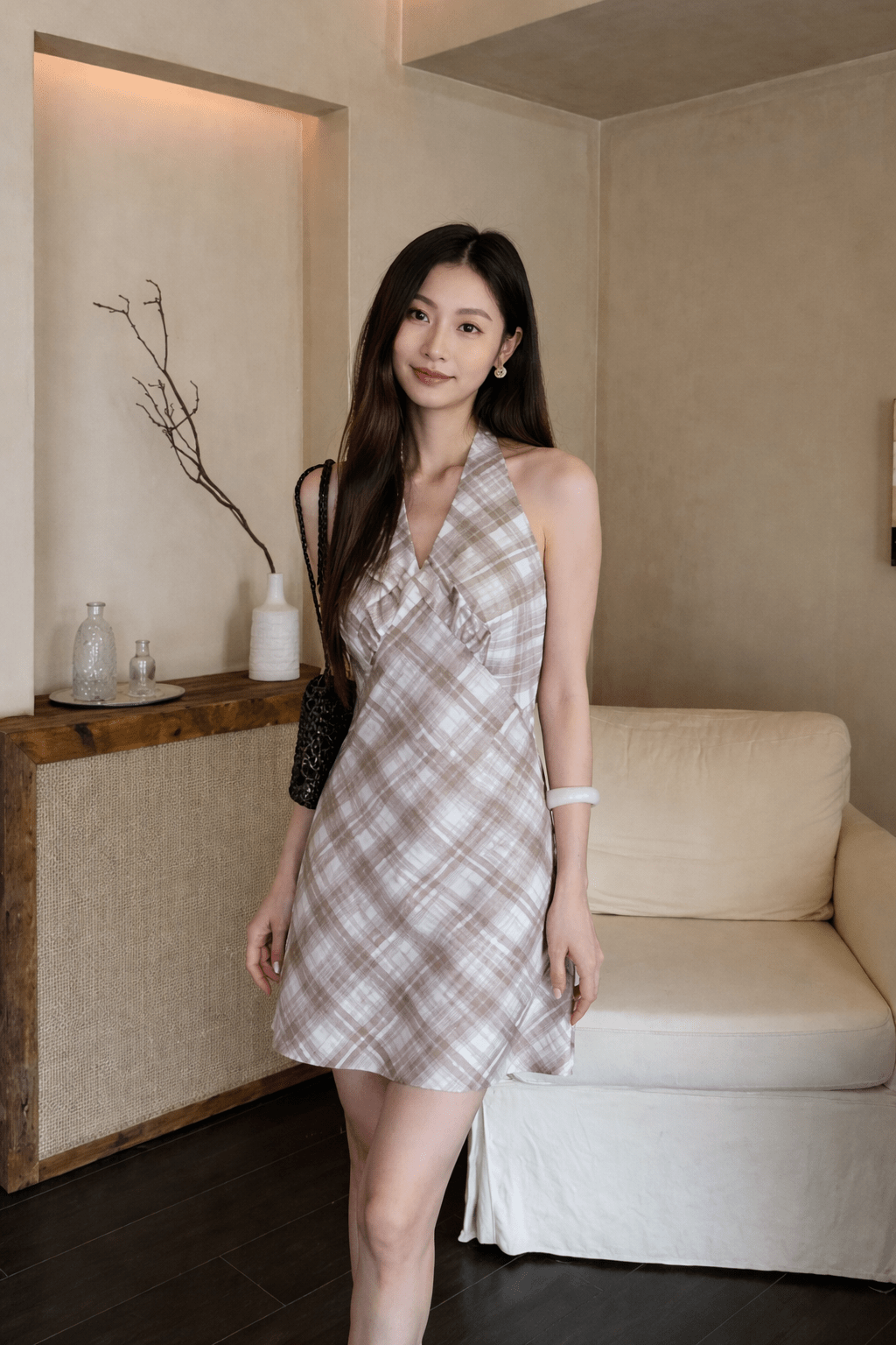SOERA Bianca Diagonal Plaid Knit Mini Dress - Dress - M