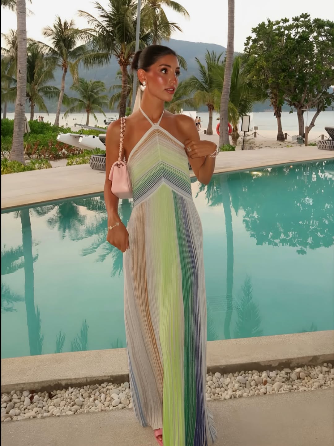 SOERA Bianca Sequin Striped Halter Maxi Dress - Dress - XL