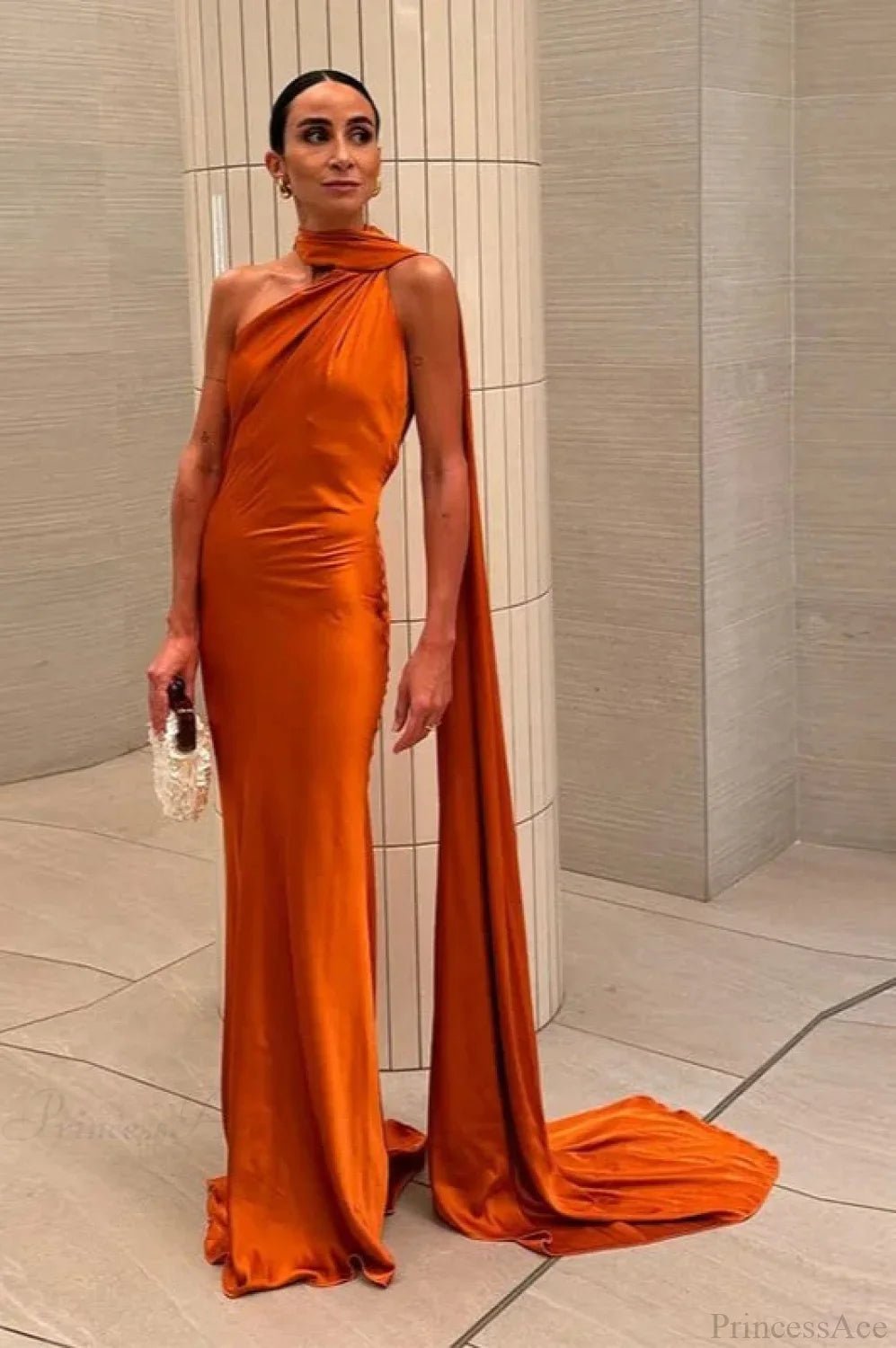 SOERA Celeste Elegant Satin Halter Dress - Dress - Orange S