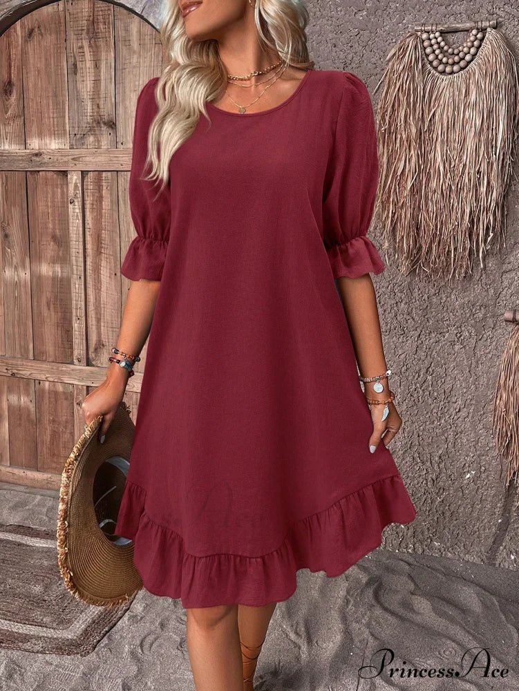 SOERA Celeste Ruffle Hem Smock Dress - Dress - Burgundy S