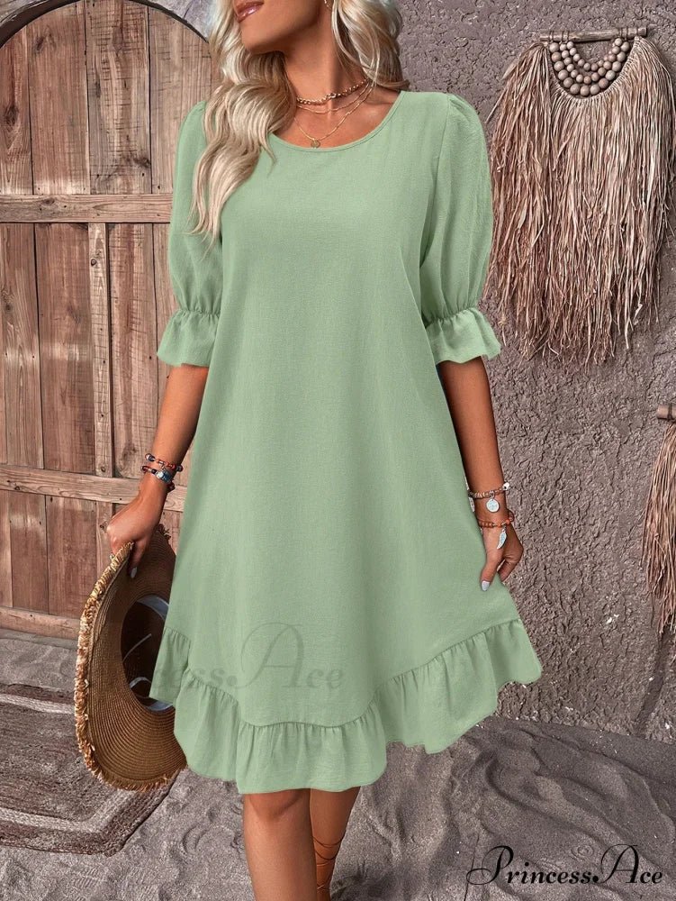 SOERA Celeste Ruffle Hem Smock Dress - Dress - Green S