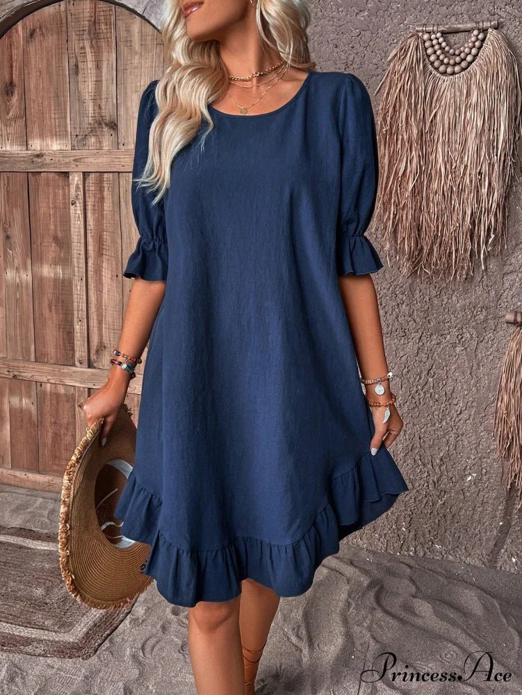 SOERA Celeste Ruffle Hem Smock Dress - Dress - Navy S