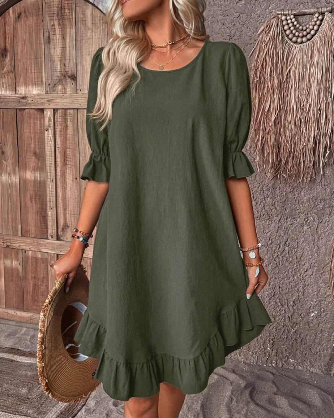 SOERA Celeste Ruffle Hem Smock Dress - Dress - Olive S