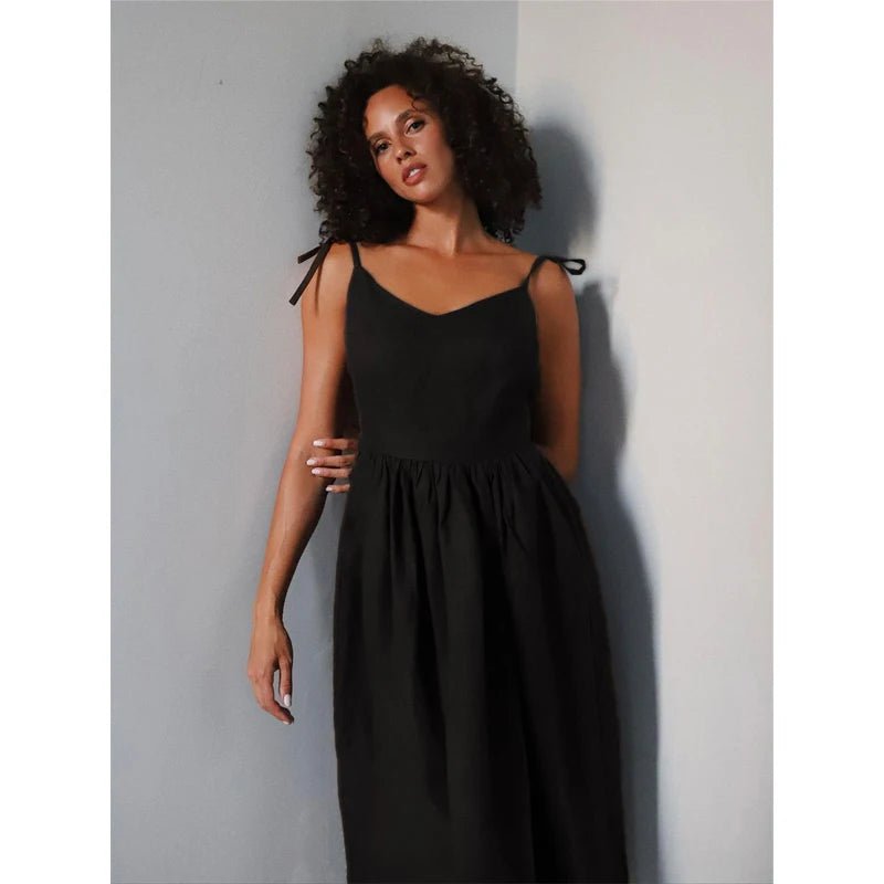 SOERA Elisabeta Backless Tie - Strap Midi Dress - Dress - Black S
