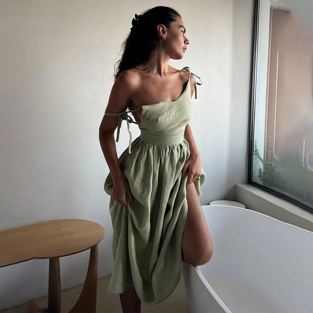 SOERA Elisabeta Backless Tie - Strap Midi Dress - Dress - Green S