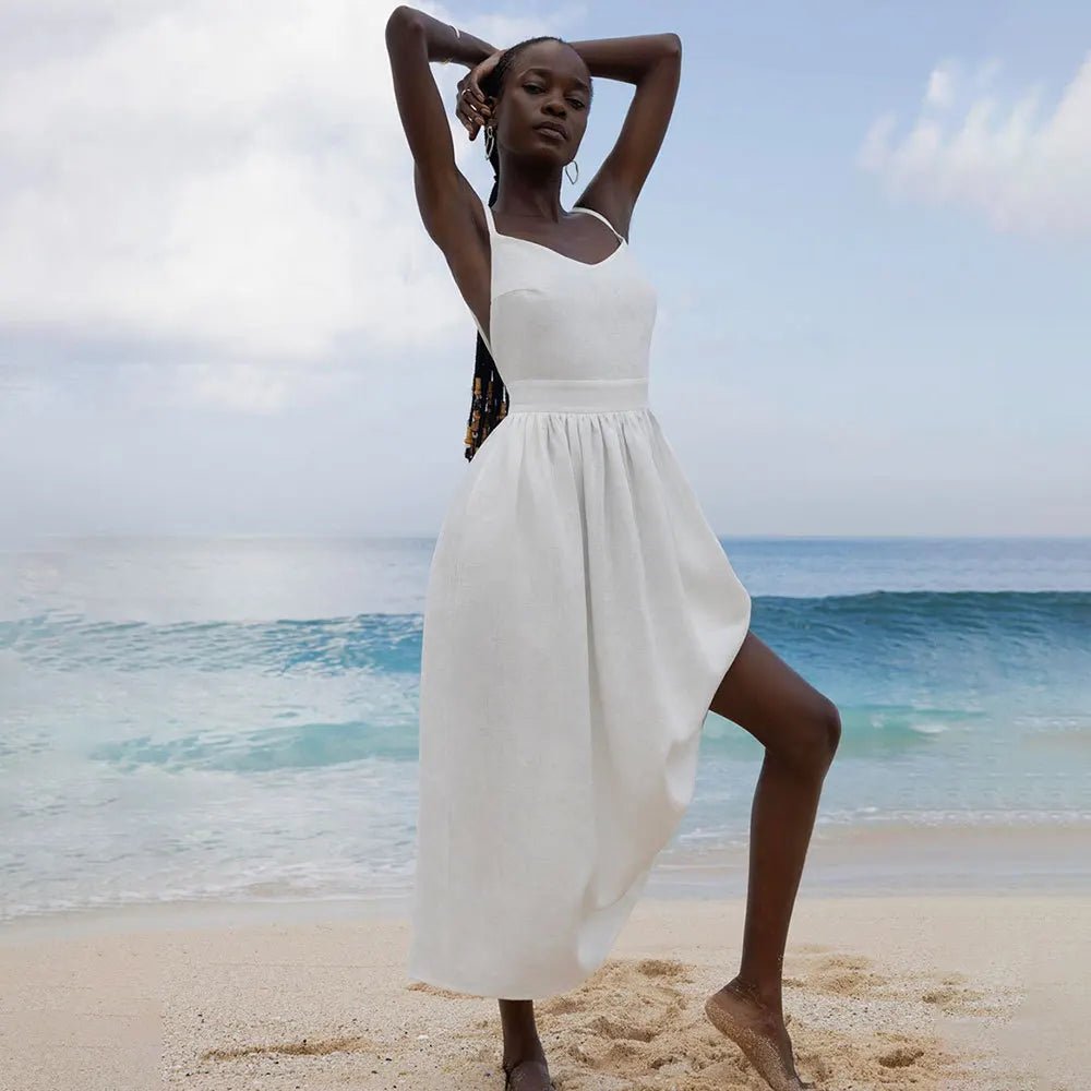 SOERA Elisabeta Backless Tie - Strap Midi Dress - Dress - White S