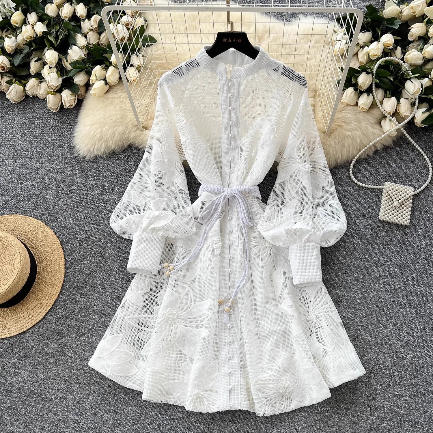 SOERA Hedy Embroidered Lace Belted Dress - Dress - White S