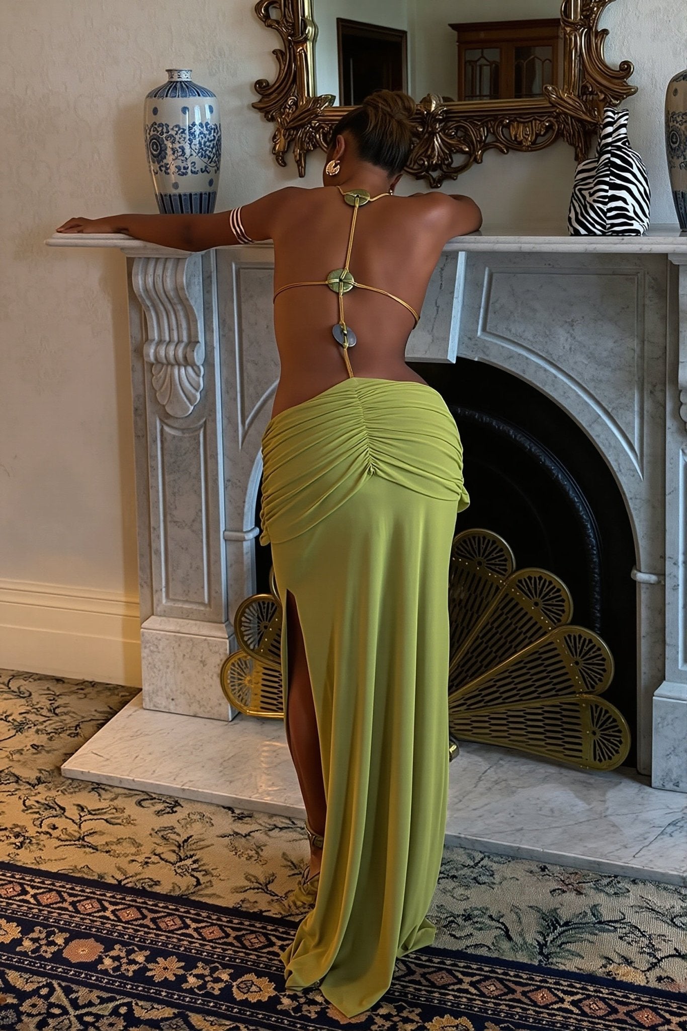 SOERA Hillary Beaded Halter Maxi Dress - Dress - SOERA-552963-AVO-L-00835 Avocado Green L