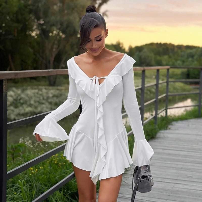 SOERA Iris V-Neck Ruffle Mini Dress - Dress - XS
