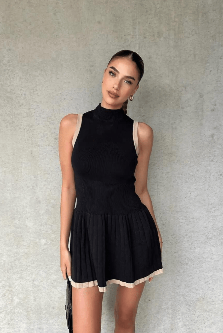 SOERA Margot Drop-Waist Contrast Knit Dress - Dress - SOERA-829443-BLA-L-01475 Black L
