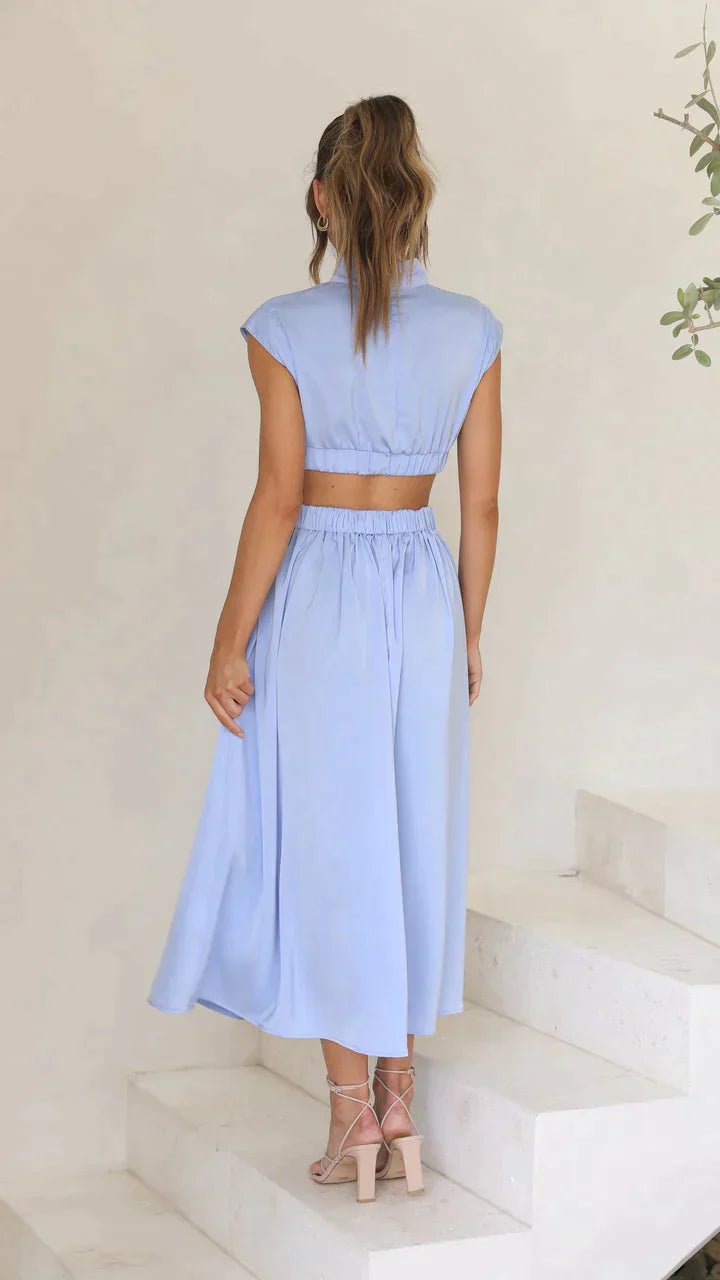 SOERA Valentina High - Neck Midi Dress with Waist Cutouts - Dress - Blue XS