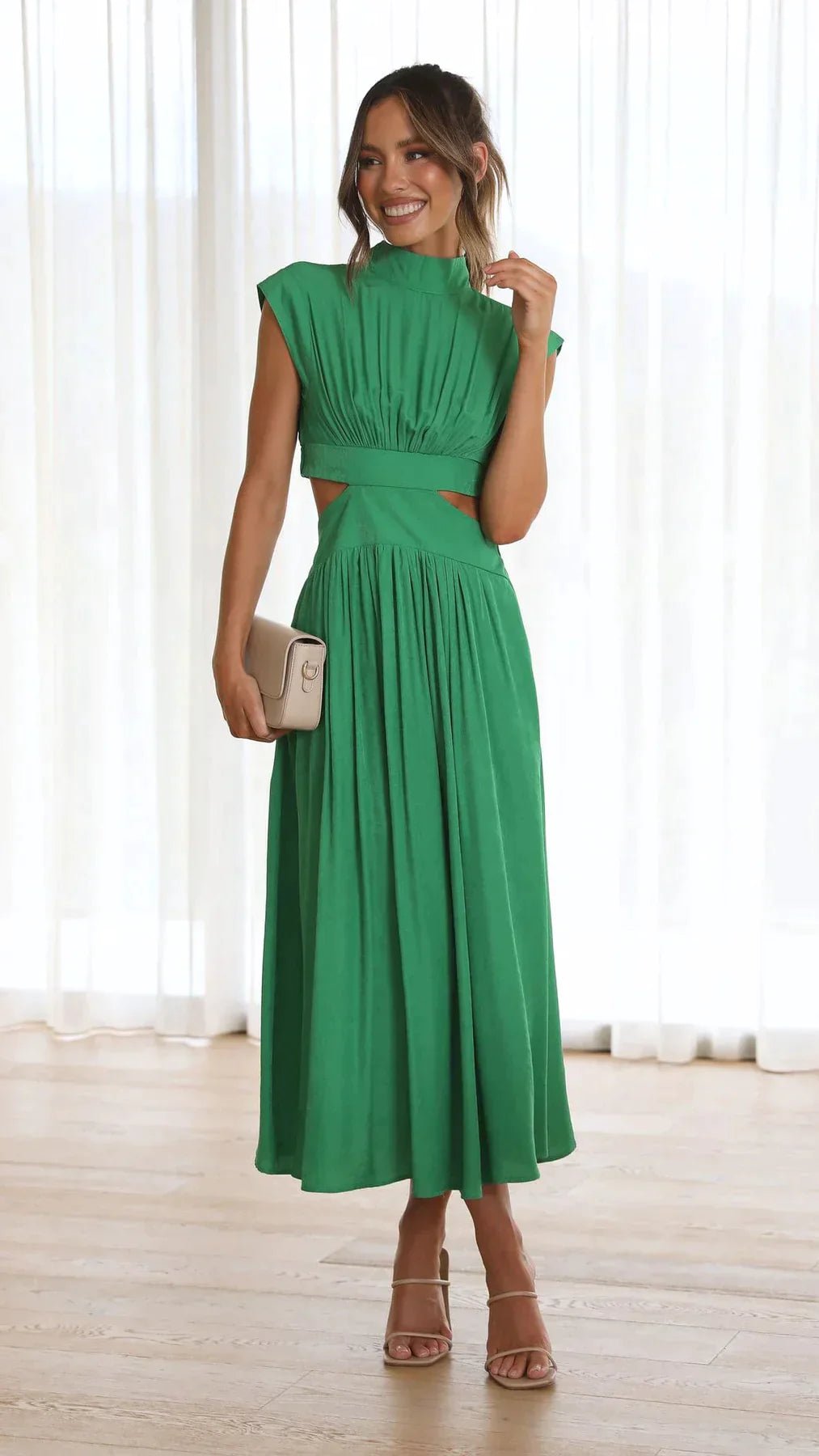 SOERA Valentina High - Neck Midi Dress with Waist Cutouts - Dress - Green XS