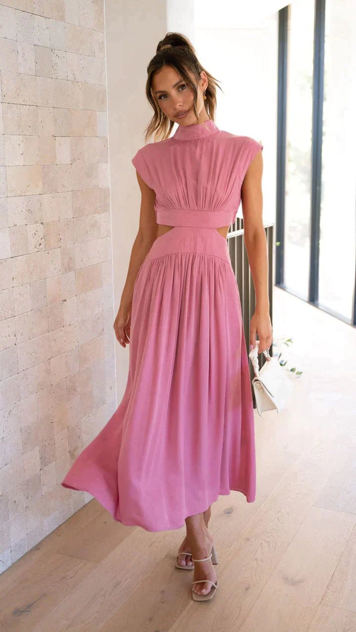 SOERA Valentina High - Neck Midi Dress with Waist Cutouts - Dress - Pink XS