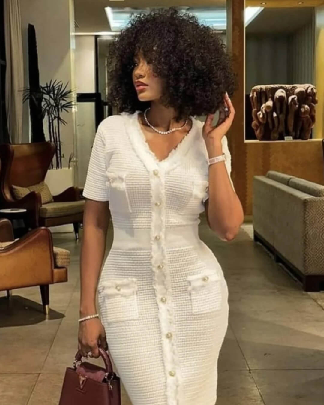 SOERA Valentina V - Neck Knitted Sweater Dress - Dress - White