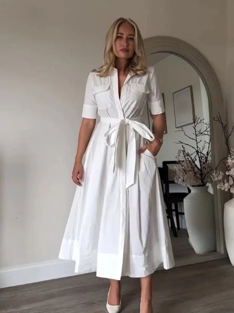 SOERA Beatrice Belted Shirt Midi Dress - Dresses - White L