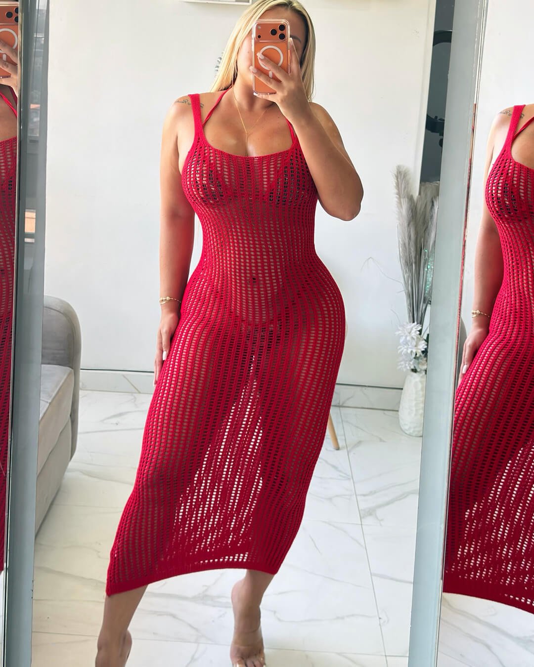 SOERA Beatrice Open Back Knitted Boho Cover Up Dress - Dresses - Red S