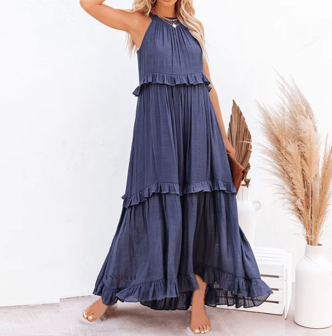 SOERA Celeste Ruffle Hem Beach Maxi Dress - Dresses - Navy Blue S