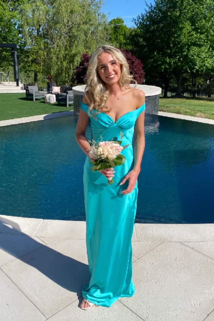 SOERA Clea Satin Off the Shoulder Maxi Dress - Dresses - Aqua XS