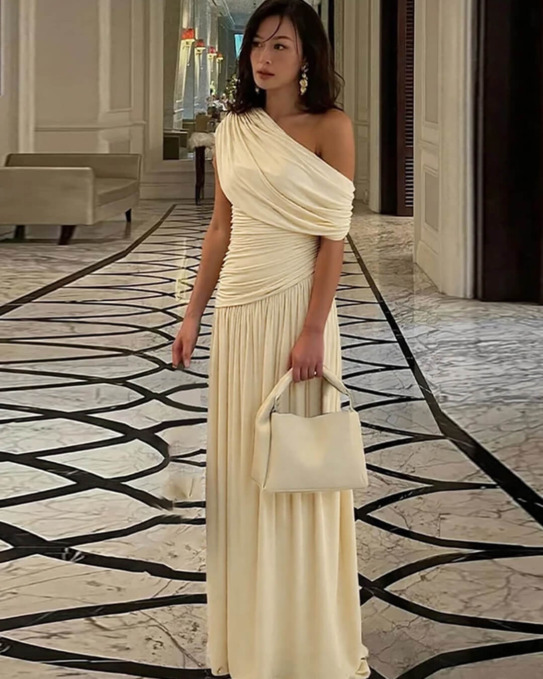 SOERA Ingrid One Shoulder Maxi Dress - Dresses - 1005009169875220-;Ot1764062903133124161 Beige M