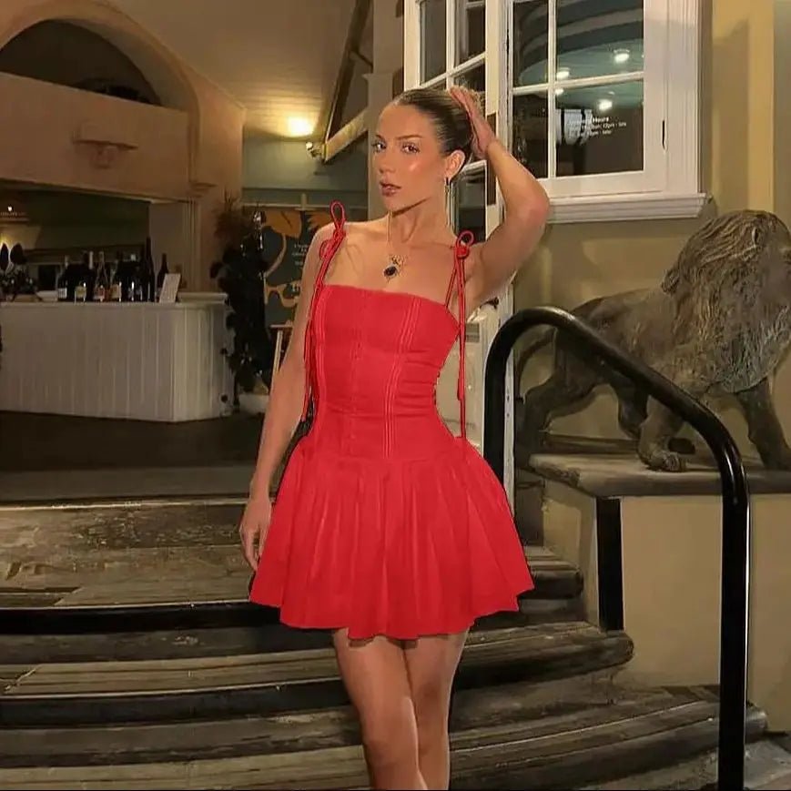 SOERA Karina Pleated Cami Mini Dress - Dresses - 1005005917219780-;LV1771494648599657521 Red XS