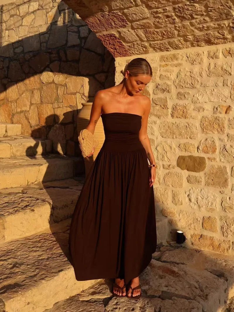 SOERA Lauren Strapless Ruched Maxi Dress - Dresses - Claret S