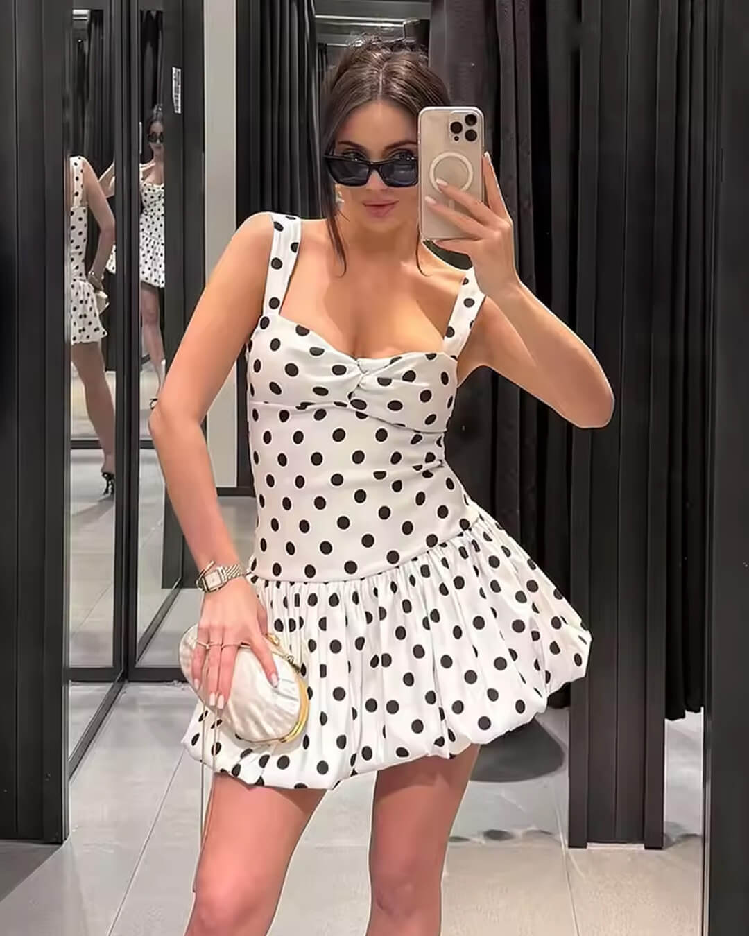 SOERA Sandy Polka Dot Balloon Mini Dress - Dresses - AP1774532669741972452 White S