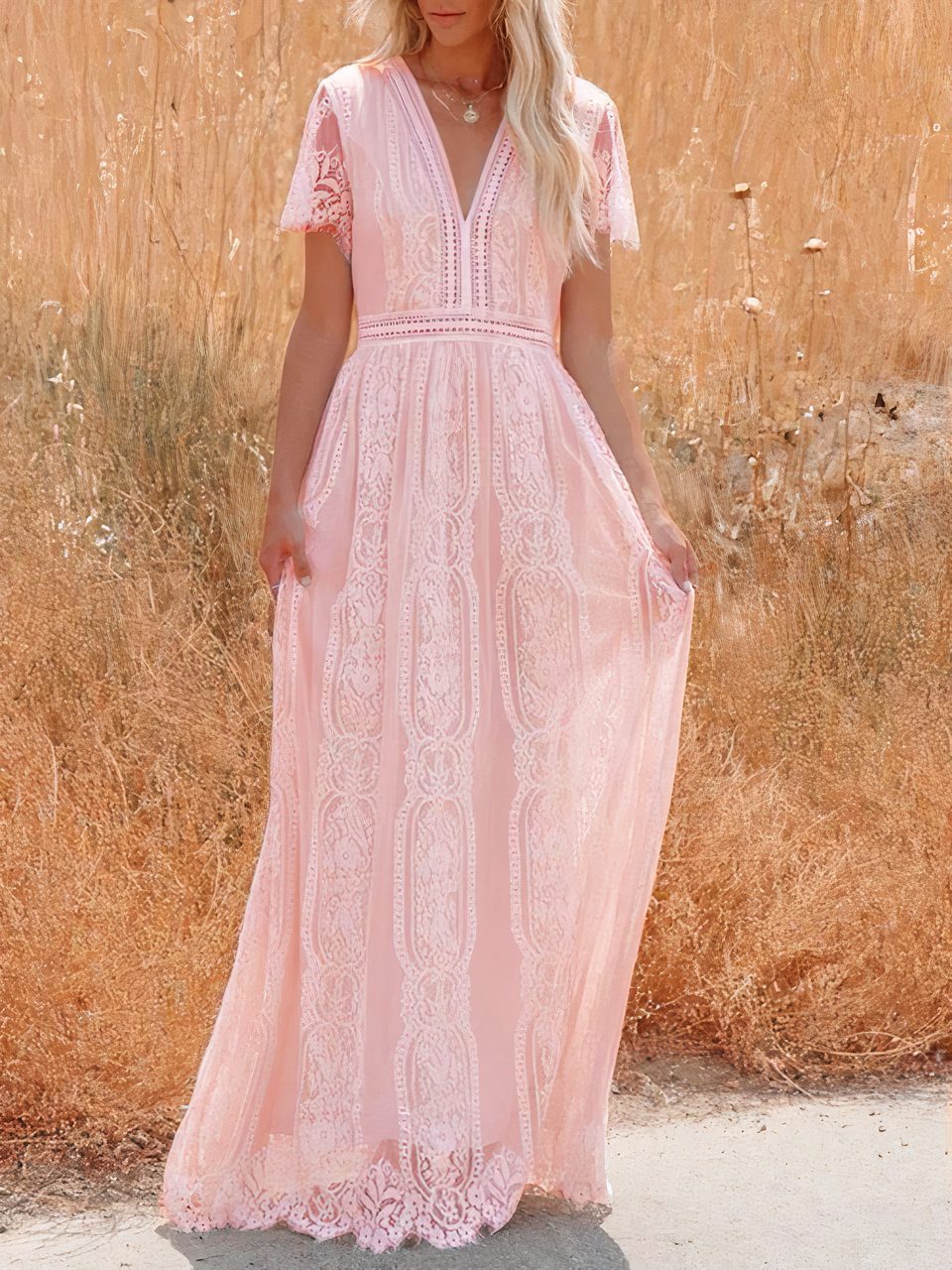 SOERA Tilda Bohemian Lace Maxi Dress - Dresses - 1005008548834137-;Jt1776125353574715972 Pink M