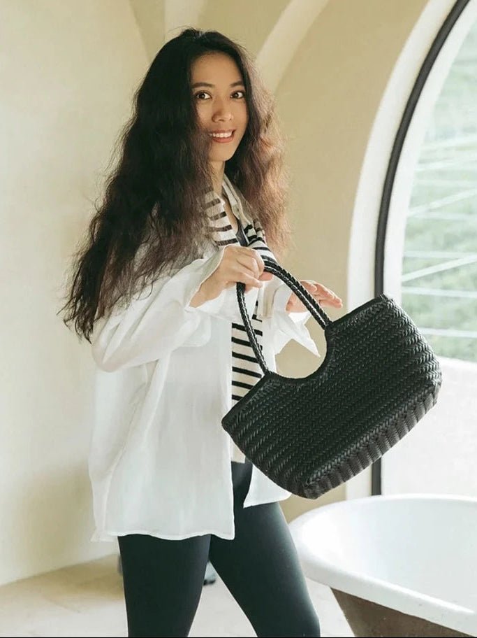 SOERA Beatrice Woven Leather Tote Bag - Handbags - Auburn Small