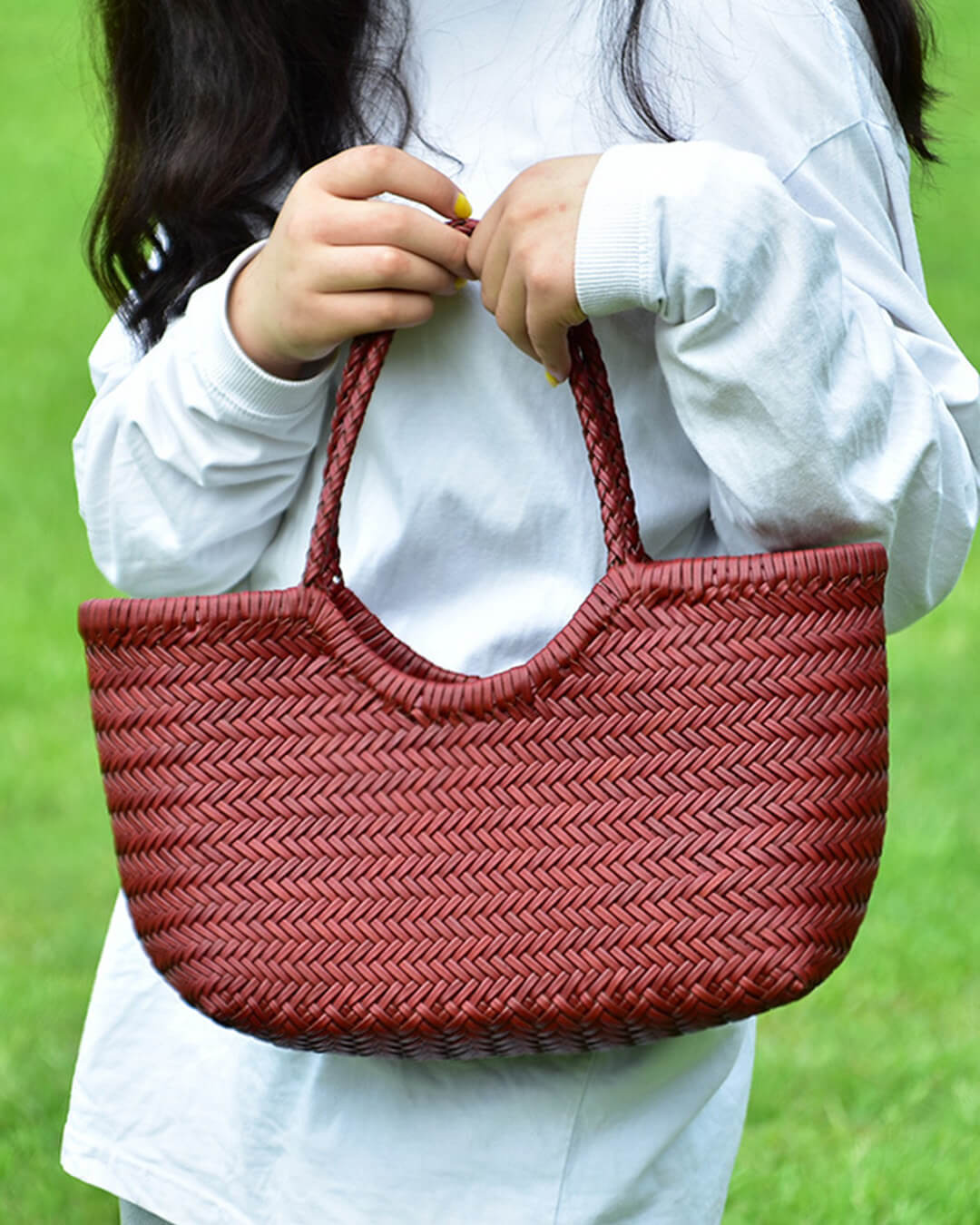 SOERA Beatrice Woven Leather Tote Bag - Handbags - Burgundy Small