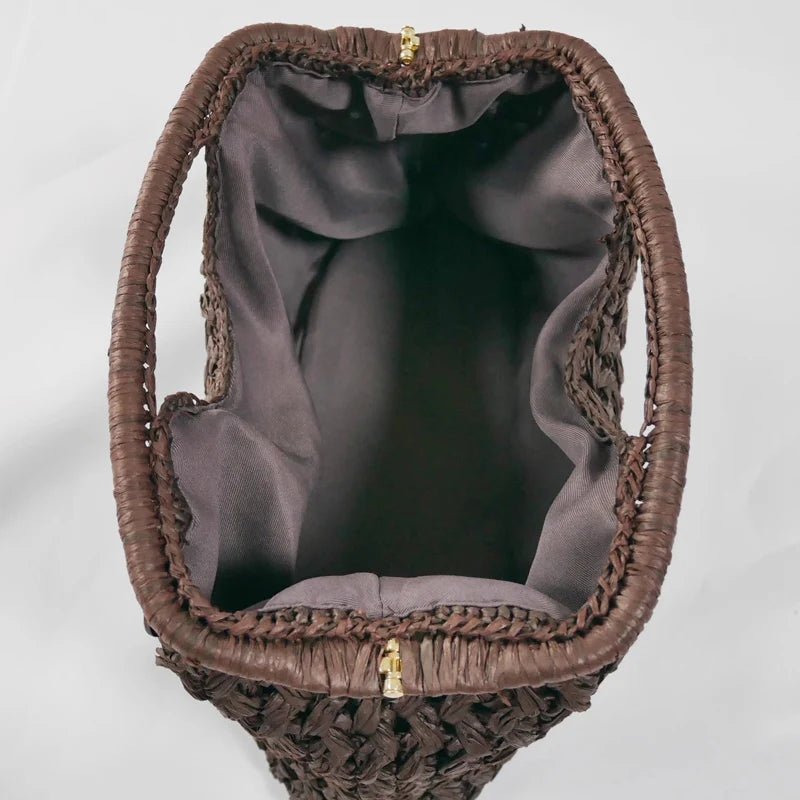 SOERA Raye Woven Straw Shell Clutch - Handbags - Brown