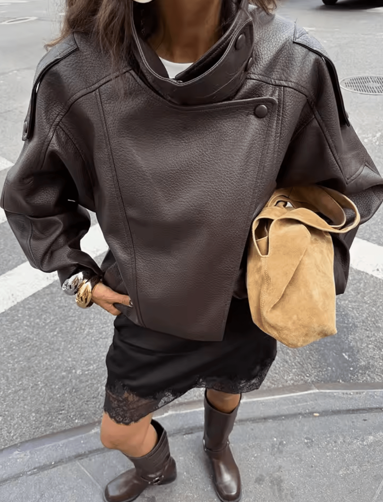 SOERA Carla Asymmetrical Leather Jacket - Jackets - Brown S