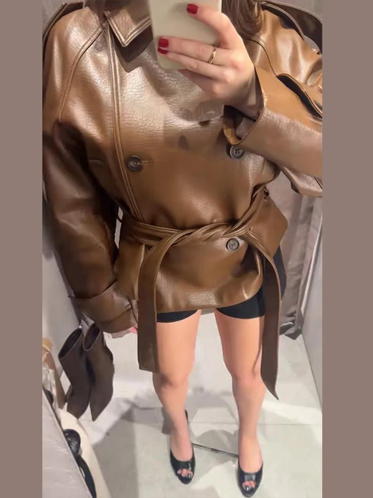 SOERA Xylia Belted Faux Leather Trench Coat - Jackets - 1005011754628540-;WF1773374039407550204 M