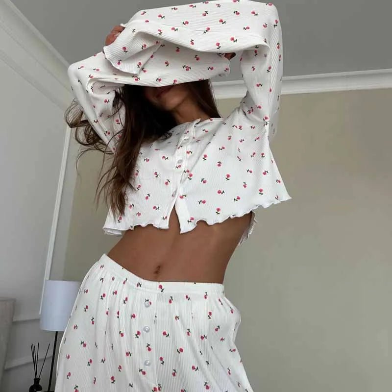 SOERA Aiza Long Sleeve Floral Pajama Set - Matching Sets - 1005010463347751-;IT1770619319009312707 M