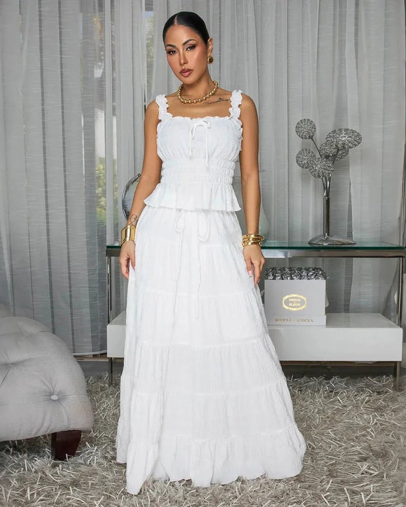 SOERA Bianca Boho Two - Piece Ruffle Set - Matching Sets - White XS