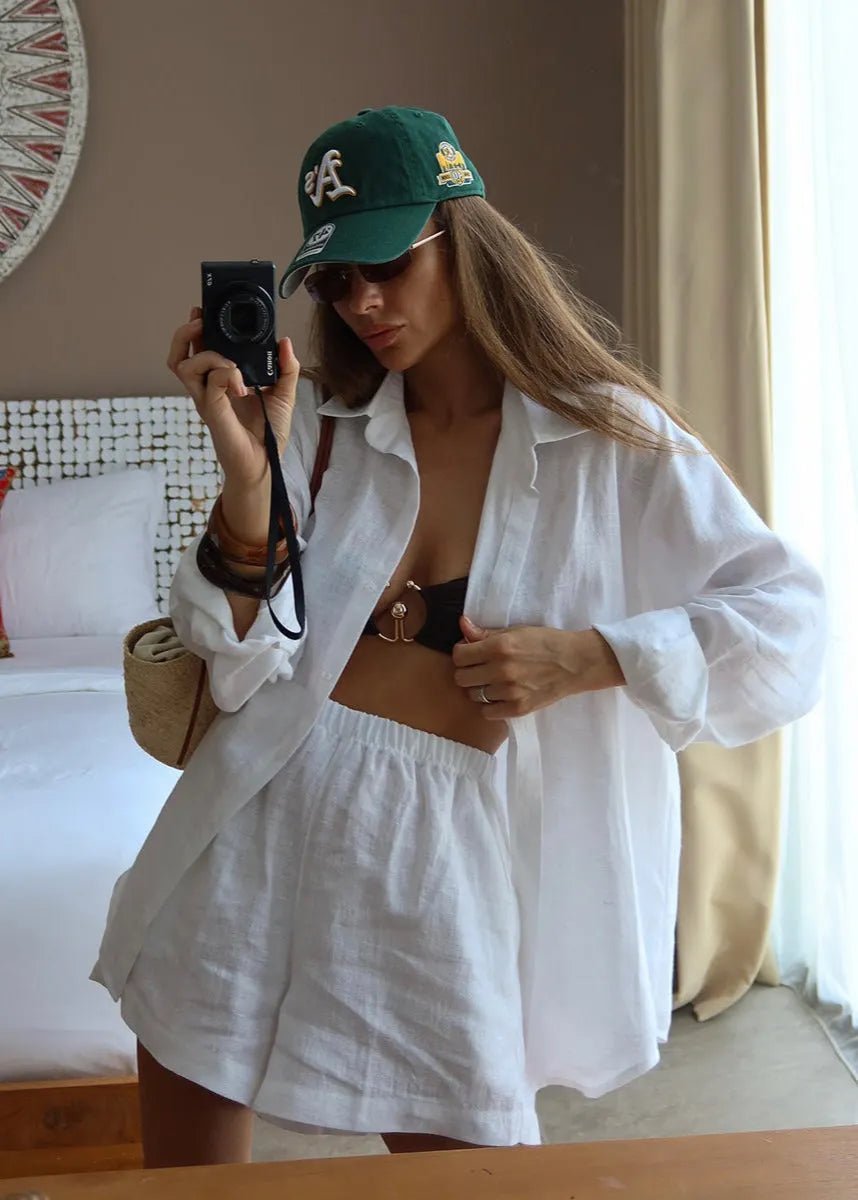SOERA Camille White Linen Shirt and Shorts Set - Matching Sets - White Set L