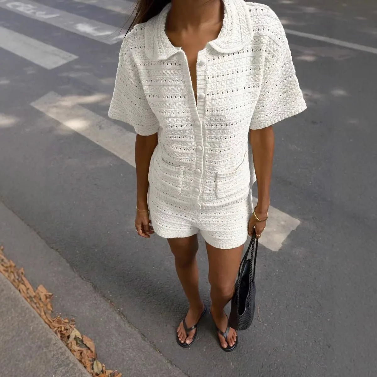 SOERA Sasha Solid Knit Cardigan Shorts Set - Matching Sets - Yellow S