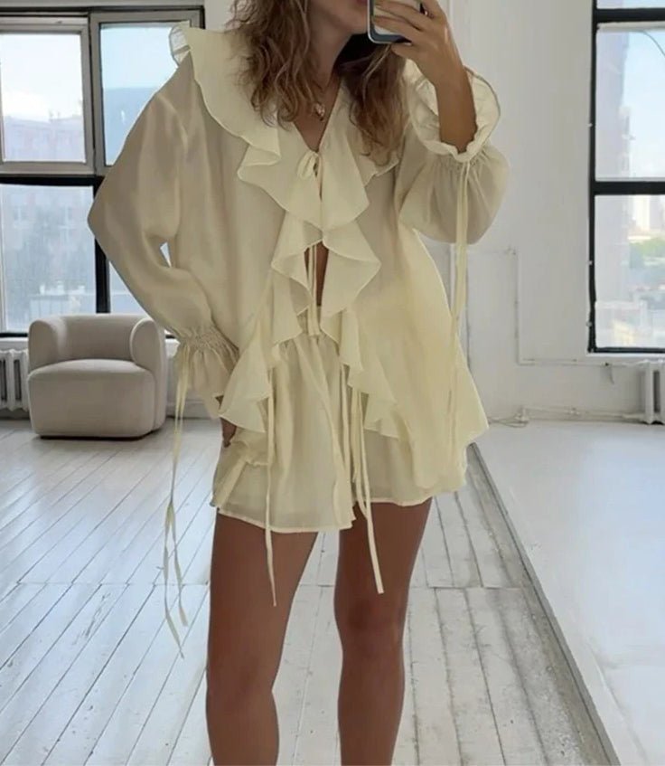 SOERA Sienna Ruffled Tie Top Shorts Set - Matching Sets - M