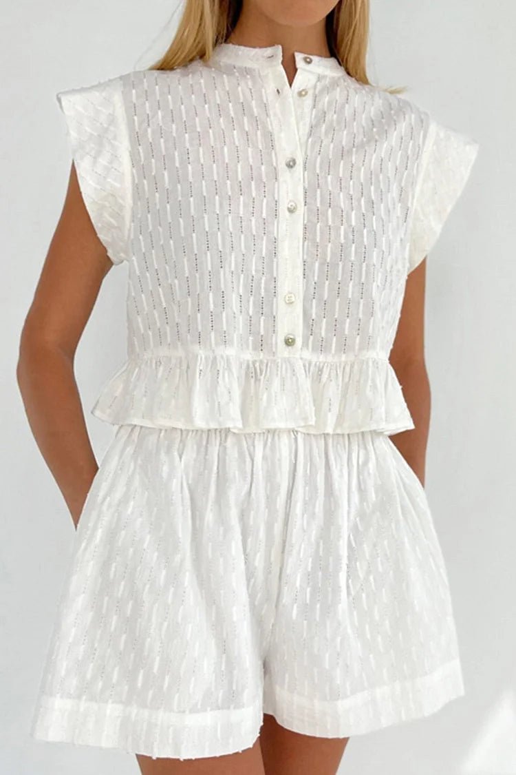 SOERA Tanya Ruffled Short Sleeve Shorts Set - Set - 1005009280857901-;RL1776063225140683664 White S