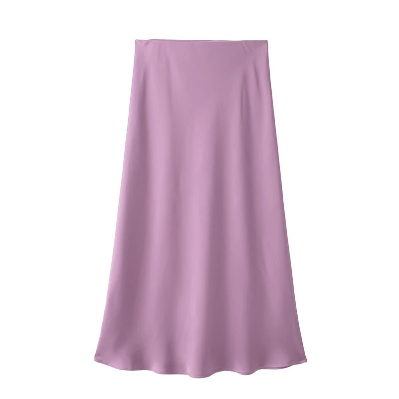 SOERA Anais High Waist Black Satin Midi Skirt - Skirt - Lavender XS
