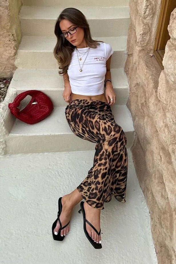 SOERA Anais Leopard Chiffon Mermaid Maxi Skirt - Skirt - Brown L