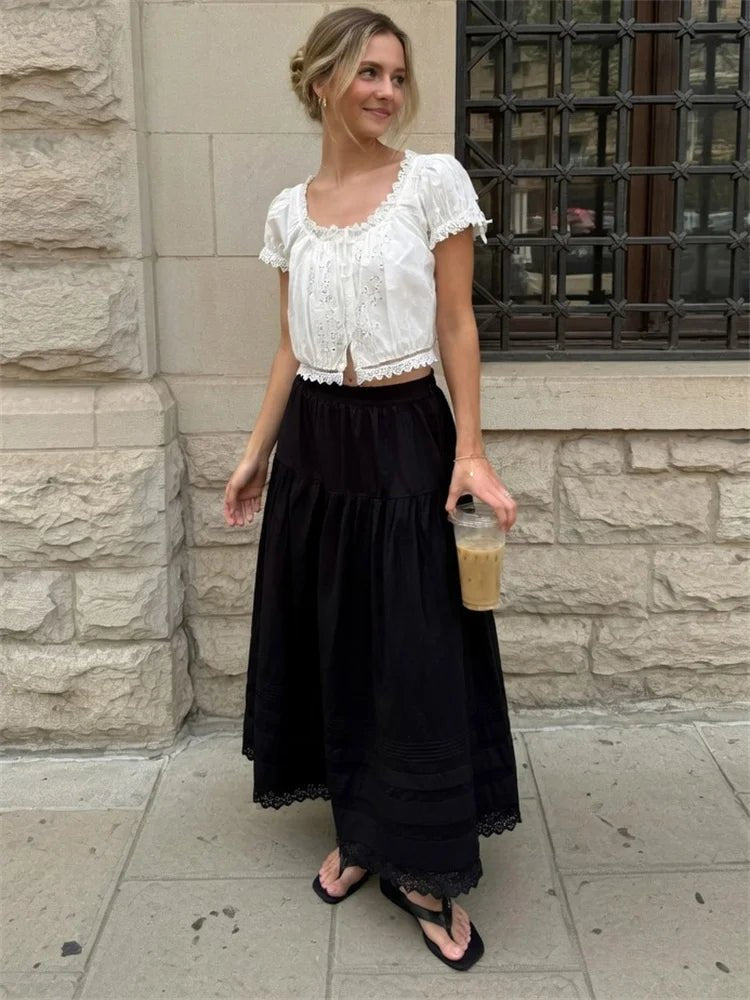 SOERA Blair High - Waist Lace Maxi Skirt - Skirt - Black
