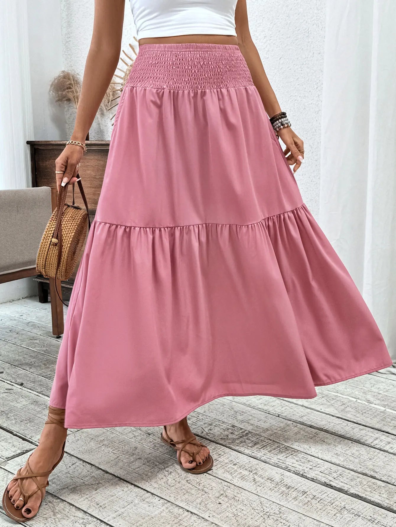 SOERA Rivka Boho Floral Maxi Skirt - Skirt - Plain Pink S