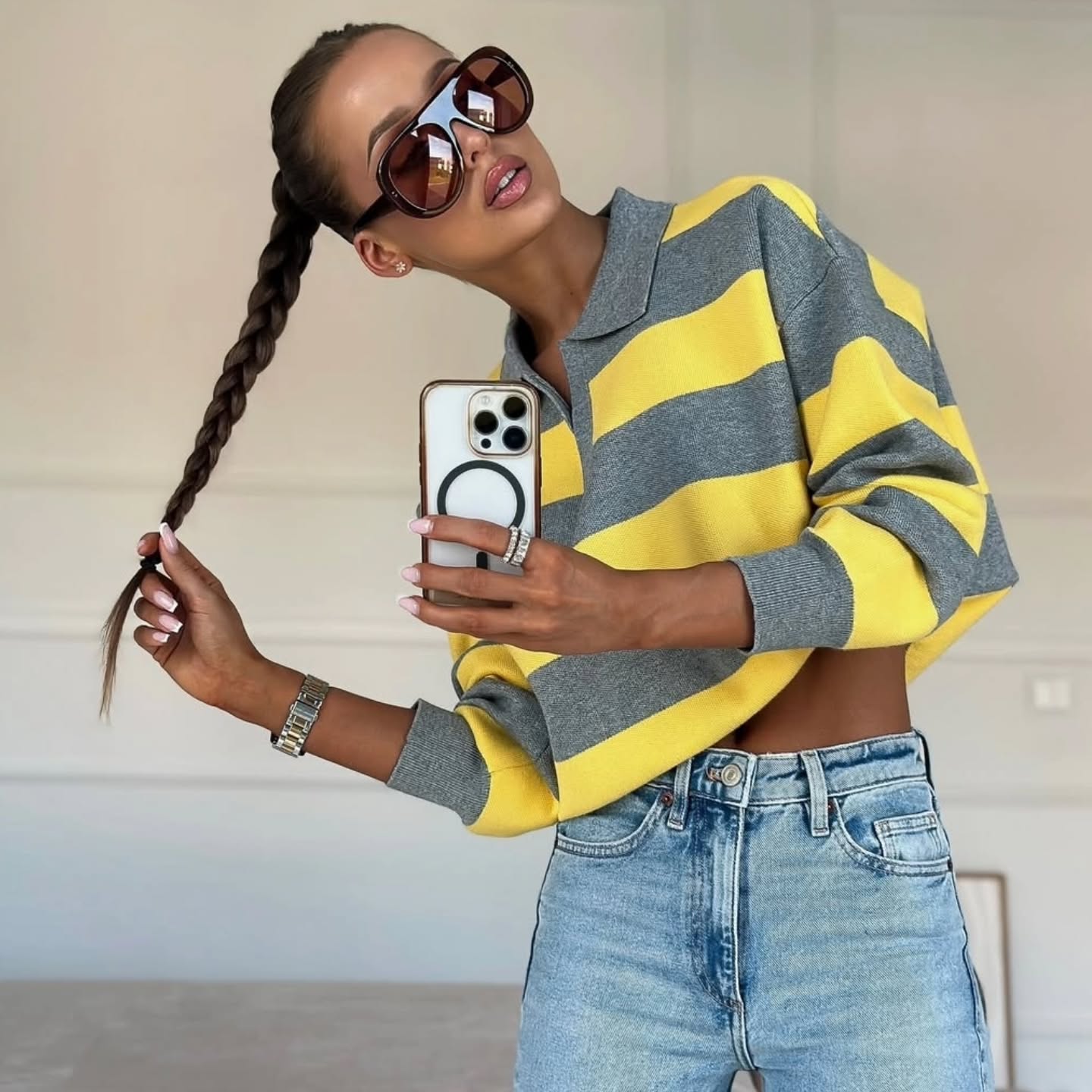 SOERA Una Striped Knitted V - Neck Pullover - Sweater - M