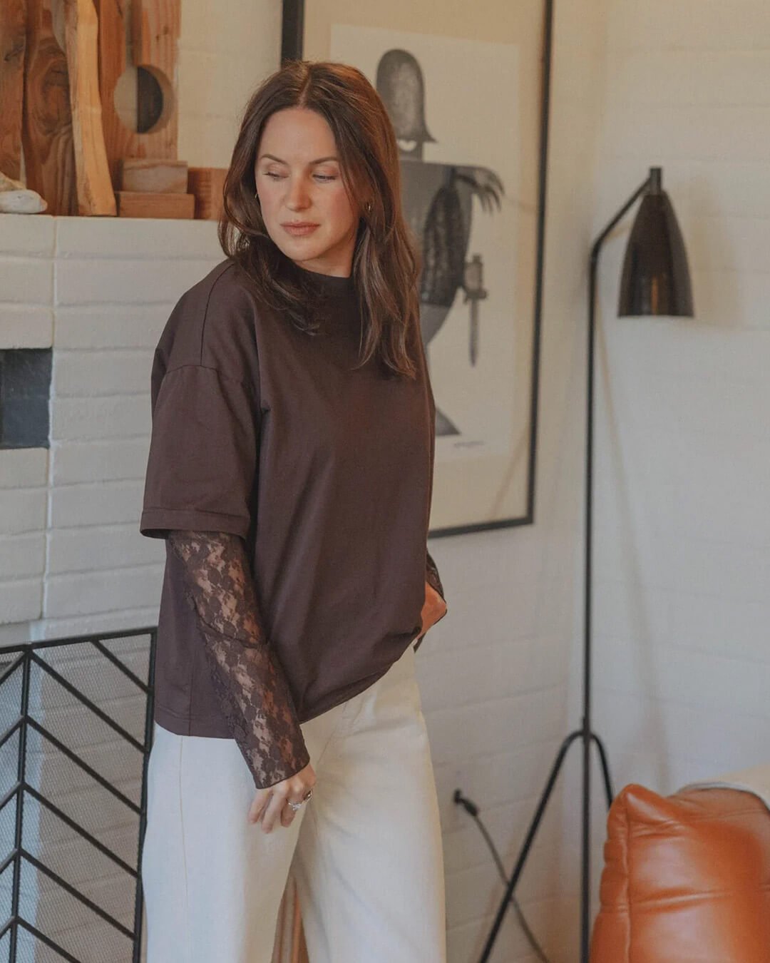 SOERA Bella Lace Splice Long Sleeve Tee - Top - L