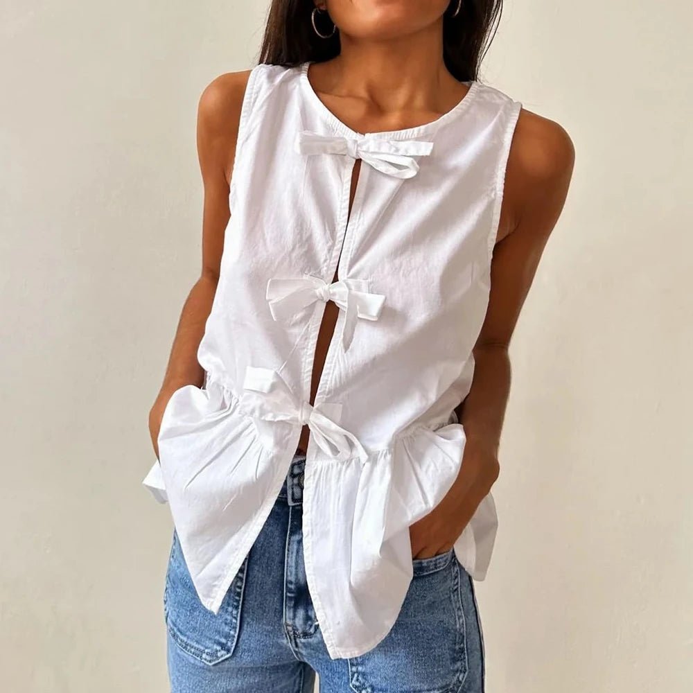 SOERA Bianca Bow-Tie Peplum Tank Top - Tops - Black S