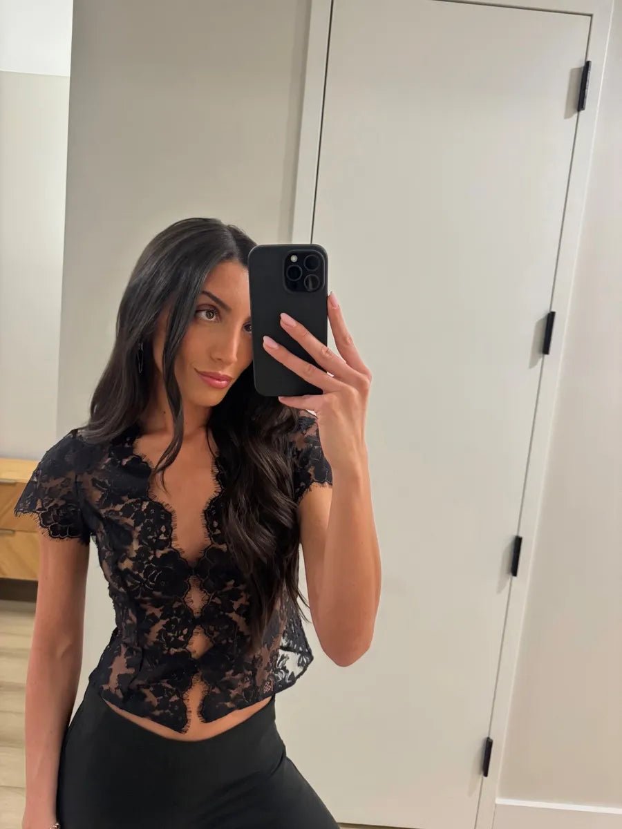 SOERA Celeste Lace V - Neck Corset Top - Tops - Black L