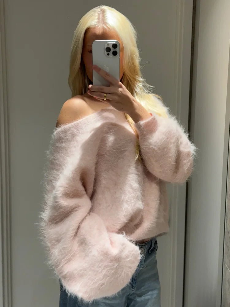 SOERA Meryl Off - Shoulder Mohair Sweater - Tops - 1005009710618849-;Iz1762946091563519827 Pink M
